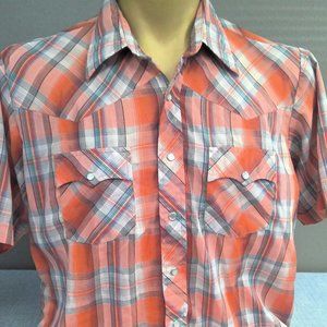 Vintage Lariat Western Pearl Snap Short Sleeve Shirt Orange Plaid Men's XL